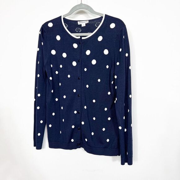 PENDLETON Sweater Cardigan Womens Medium Silk Blend Blue Polka Dots Button Up - Picture 1 of 6